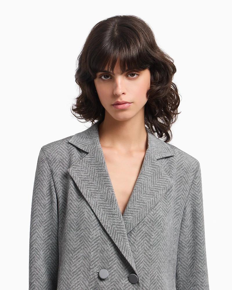 Emporio Armani - Icon chevron viscose-blend shirt jacket, Woman, Grey, Size: