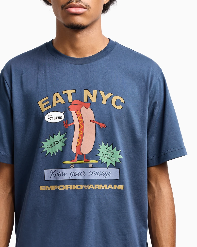 Emporio Armani - New York Capsule Collection EAT NYC print jersey T-shirt, Man, Blue, Size: