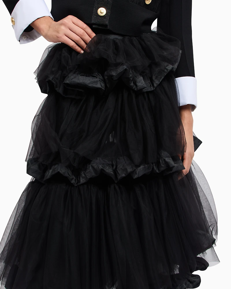 Emporio Armani - Skirt with ruffles tulle and crinkle-effect memory fabric, Woman, Black, Size: