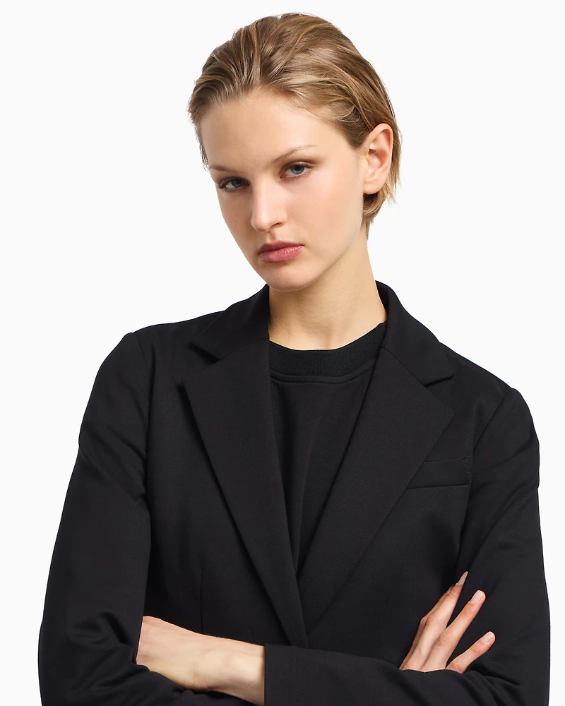 Emporio Armani - Travel Essentials capsule collection single-breasted blazer interlock jersey, Woman, Black, Size: