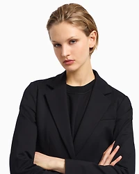 Emporio Armani - Travel Essentials capsule collection single-breasted blazer interlock jersey, Woman, Black, Size: