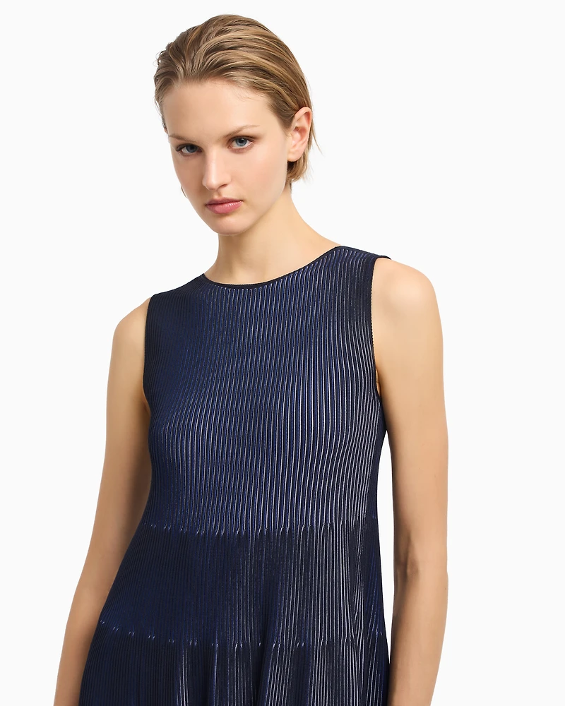 Emporio Armani - Sleeveless dress knit front and back plated effect, Woman, Black, Size:
