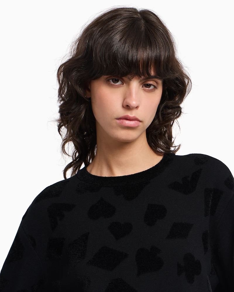 Emporio Armani - Jacquard chenille jumper with pattern, Woman, Black, Size: