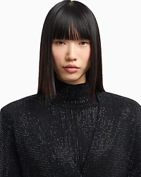 Emporio Armani - Virgin wool-blend plain-knit cardigan with all-over rhinestones, Woman, Black, Size: