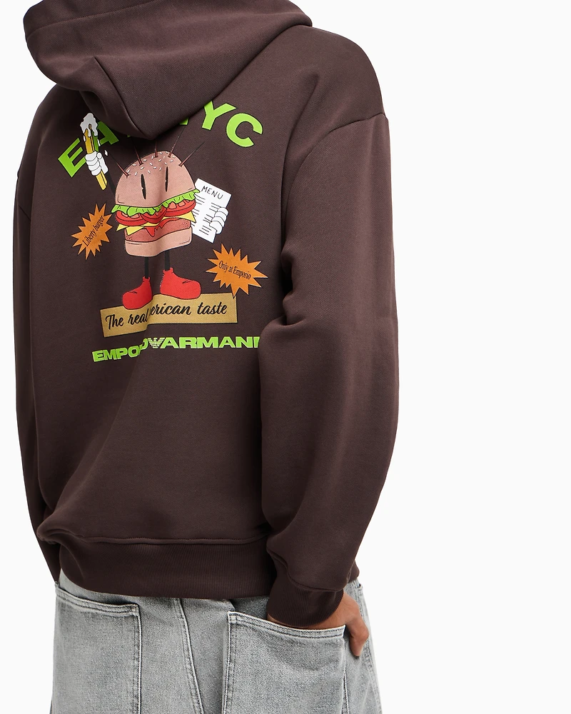 Emporio Armani - New York Capsule Collection EAT NYC print jersey hooded sweatshirt, Man, Brown, Size:
