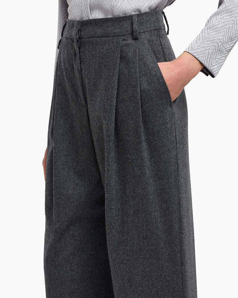 Emporio Armani - Icon wool flannel trousers with pleats, Woman, Grey, Size: