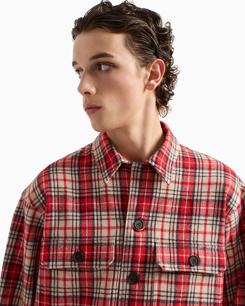 Emporio Armani - Oversized shirt tartan virgin-wool flannel, Man, Patterned, Size:
