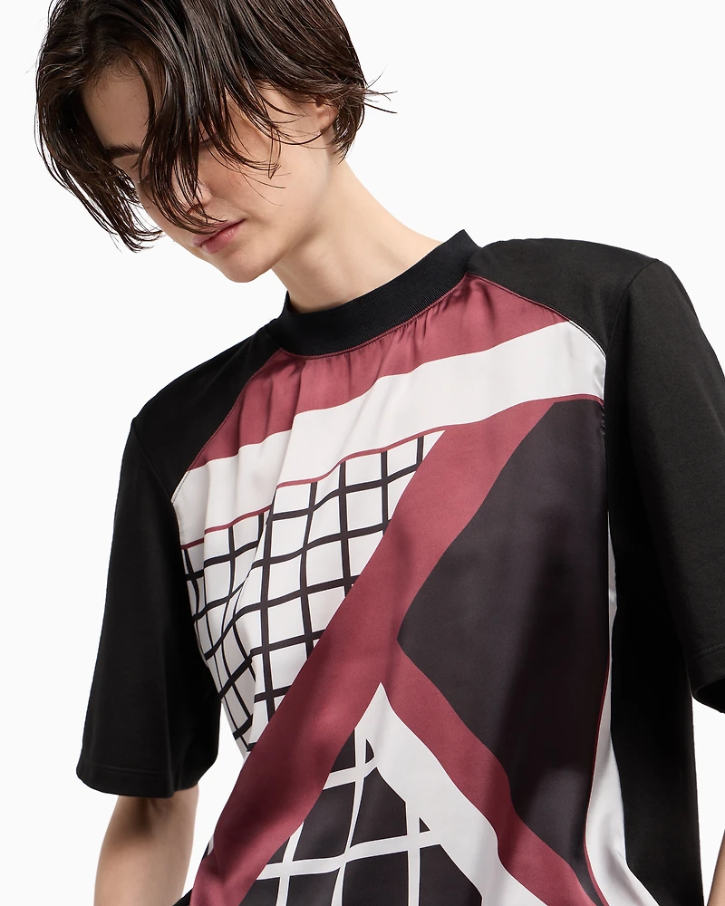 Emporio Armani - Polygon capsule collection heavy jersey T-shirt with printed satin insert, Woman, Black, Size: