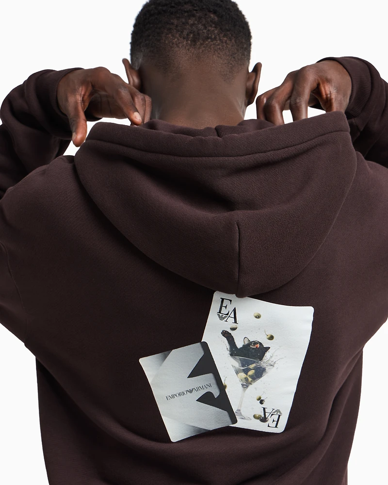 Emporio Armani - ASV jersey twill sweatshirt with a playing cards print, Man, Brown, Size: