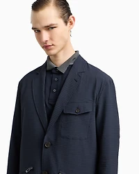 Emporio Armani - Single-breasted nylon seersucker blazer, Man, Navy Blue, Size: