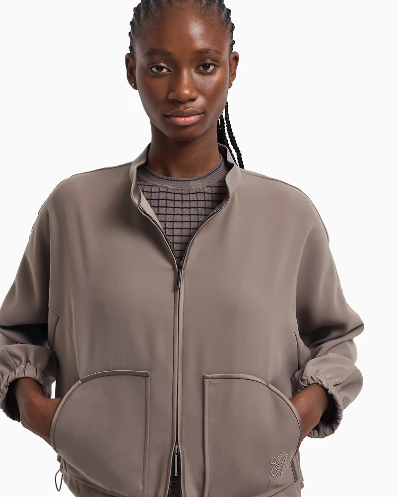 Emporio Armani - Technical cady blouson with logo embroidery, Woman, Brown, Size: