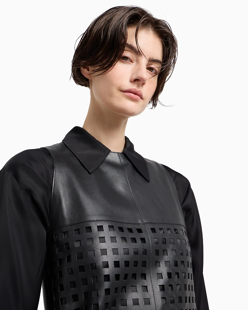 Emporio Armani - Polygon capsule collection dress vegetable-tanned nappa leather with laser-cut perforations, Woman, Black, Size: