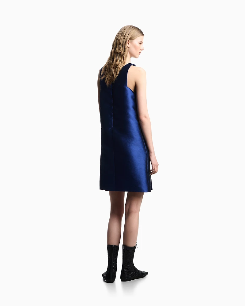 Emporio Armani - Short dress shantung-effect fabric, Woman, Blue, Size: