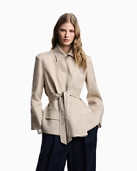 Emporio Armani - Pure linen shirt jacket with panel, Woman, Beige, Size: