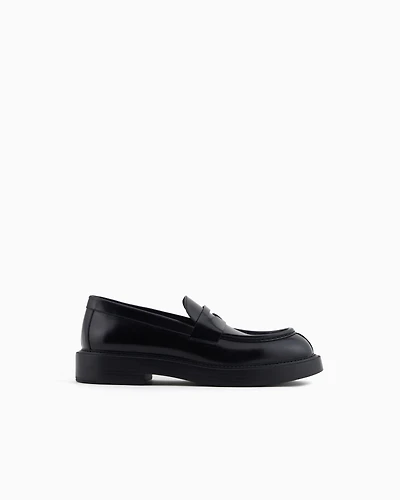 Emporio Armani - Brushed leather loafers, Man, Black, Size: