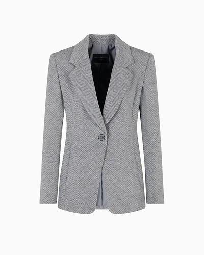 Emporio Armani - Icon chevron viscose-blend single-breasted blazer, Woman, Grey, Size: