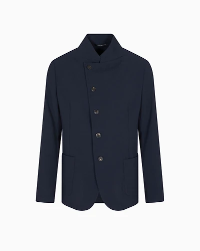 Emporio Armani - Icon guru-collar jacket with off-centre fastening, three-dimensional piqué-effect crêpe jersey, Man, Blue, Size: