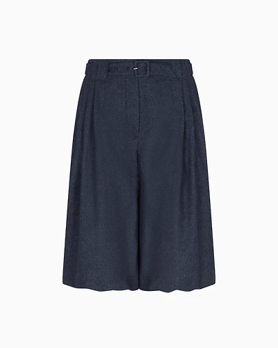Emporio Armani - Bermuda shorts with darts and belt mouliné flannel, Woman, Blue, Size: