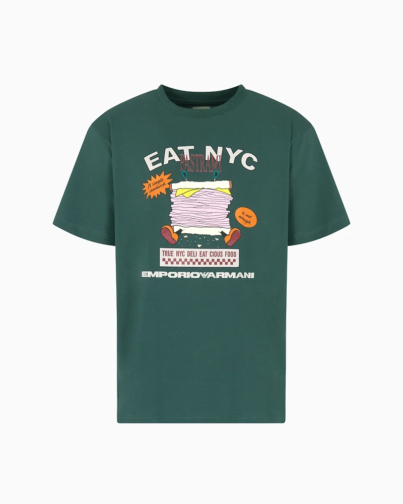 Emporio Armani - New York Capsule Collection EAT NYC print jersey T-shirt, Man, Green, Size:
