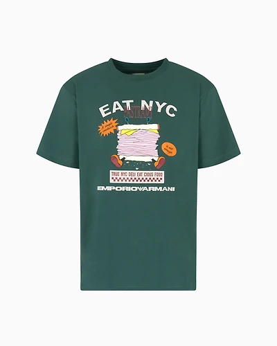 Emporio Armani - New York Capsule Collection EAT NYC print jersey T-shirt, Man, Green, Size: