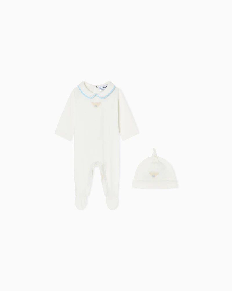 Emporio Armani - Mercerised jersey beanie and onesie set, Unisex Junior, Light Blue, Size: