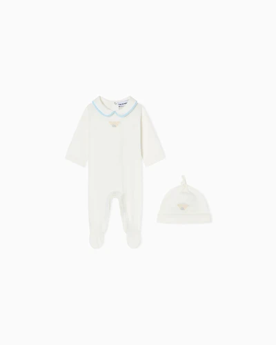 Emporio Armani - Mercerised jersey beanie and onesie set, Unisex Junior, Light Blue, Size: