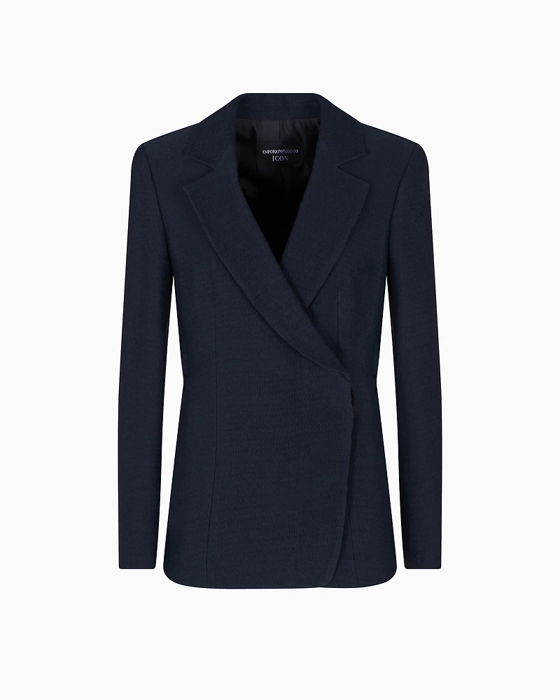 Emporio Armani - Icon blazer flowing, armure fabric, Woman, Blue, Size:
