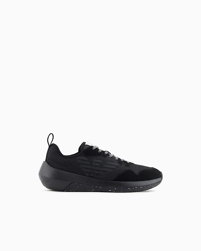 Emporio Armani - Nylon sneakers with leather and mesh details, Man, Black, Size: