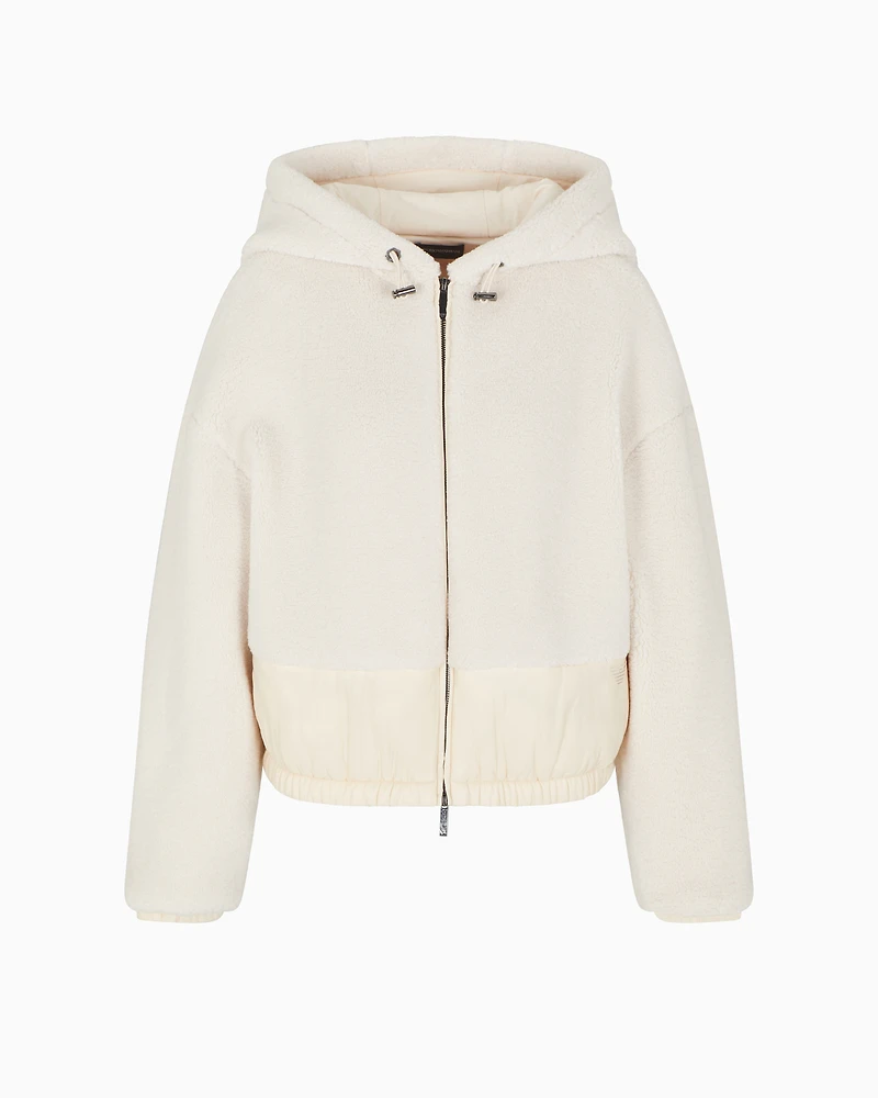 Emporio Armani - Sherpa blouson with hood and zip, Woman, Beige, Size:
