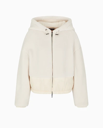 Emporio Armani - Sherpa blouson with hood and zip, Woman, Beige, Size: