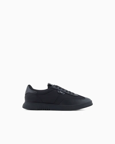 Emporio Armani - Nylon sneakers with leather details, Man, Black, Size: