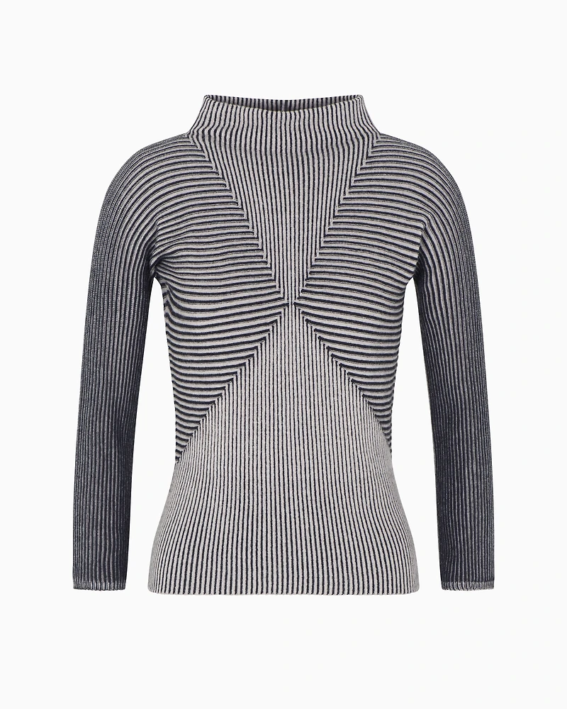 Emporio Armani - Jumper with striped links-stitch details, Woman, Black, Size: