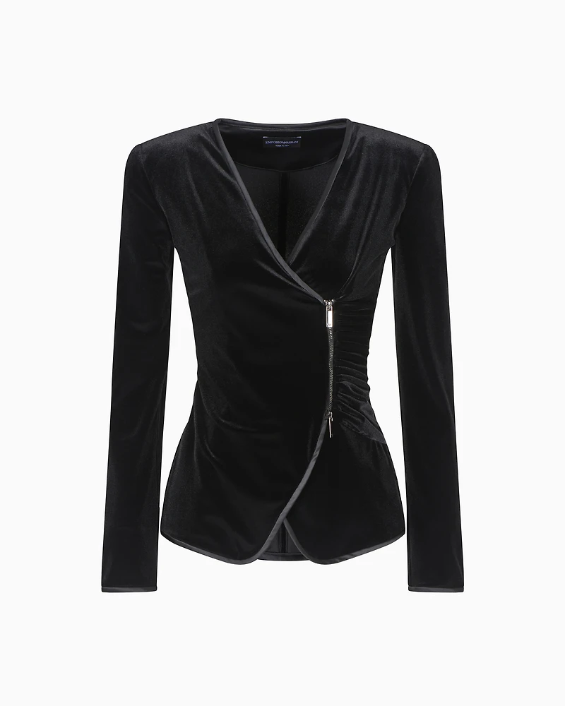 Emporio Armani - Chenille jersey jacket with off-centre closure , Woman, Black, Size: