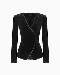 Emporio Armani - Chenille jersey jacket with off-centre closure , Woman, Black, Size: