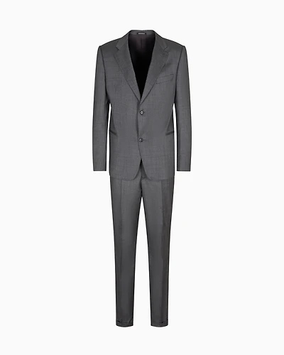 Emporio Armani - Single-breasted suit with micro jacquard made of a wool and silk blend, Man, Grey, Size: