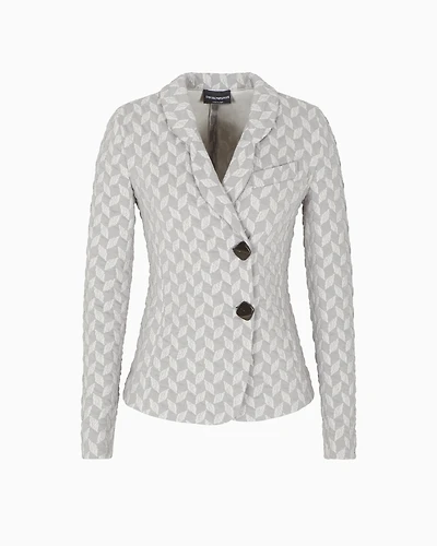 Emporio Armani - Jersey knit jacket with stylised chevron motif, Woman, Beige, Size: