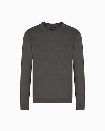 Emporio Armani - Travel Essentials plain-knit virgin-wool jumper, Man, Grey, Size: