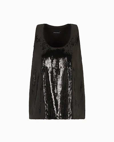 Emporio Armani - Sleeveless top with all-over sequins, Woman, Black, Size: