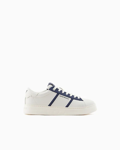 Emporio Armani - Leather sneakers with contrasting details, Man, White, Size:
