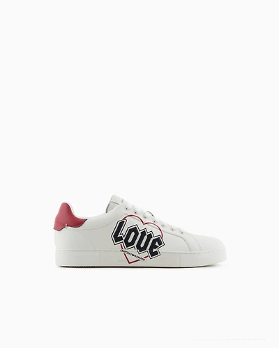 Emporio Armani - Leather sneakers with Valentine’s Day capsule collection LOVE print, Man, White, Size: