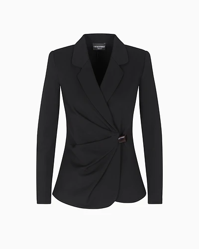 Emporio Armani - Stretch Milano stitch blazer with draping, Woman, Black, Size: