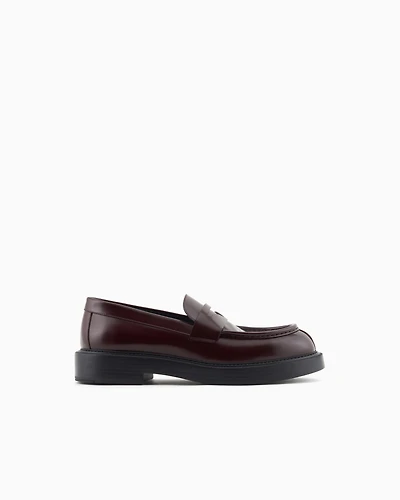 Emporio Armani - Brushed leather loafers, Man, Burgundy, Size:
