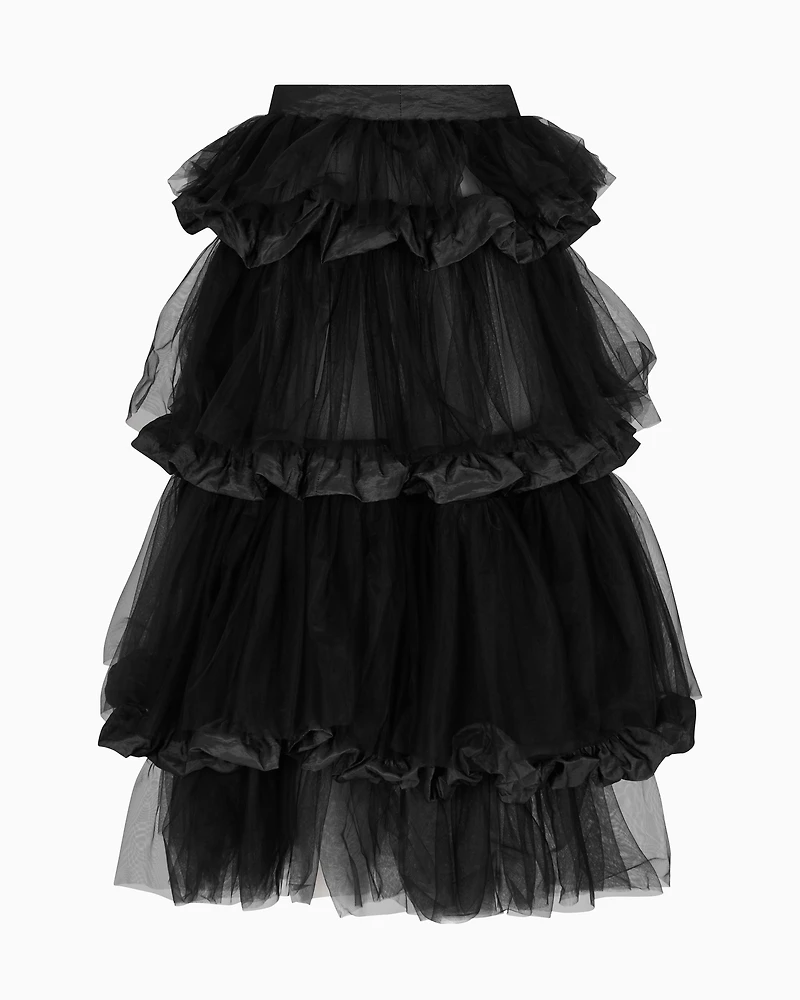 Emporio Armani - Skirt with ruffles tulle and crinkle-effect memory fabric, Woman, Black, Size: