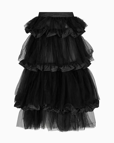 Emporio Armani - Skirt with ruffles tulle and crinkle-effect memory fabric, Woman, Black, Size: