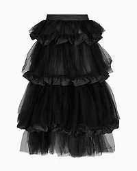 Emporio Armani - Skirt with ruffles tulle and crinkle-effect memory fabric, Woman, Black, Size: