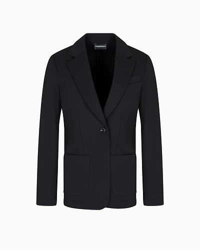 Emporio Armani - Travel Essentials capsule collection single-breasted blazer interlock jersey, Woman, Black, Size: