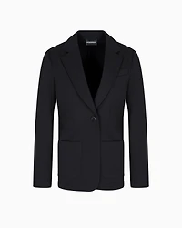 Emporio Armani - Travel Essentials capsule collection single-breasted blazer interlock jersey, Woman, Black, Size: