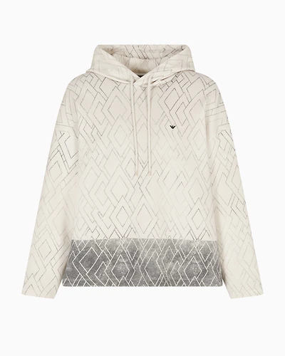 Emporio Armani - ASV sweatshirt double jersey with hood and all-over diamond print, Man, Blue, Size: