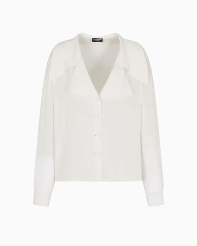 Emporio Armani - Icon silk double georgette shirt, Woman, White, Size: