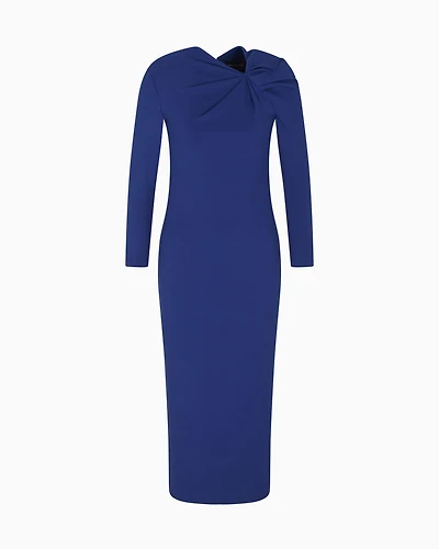 Emporio Armani - Long dress with gathering detail stretch Milano stitch, Woman, Blue, Size: